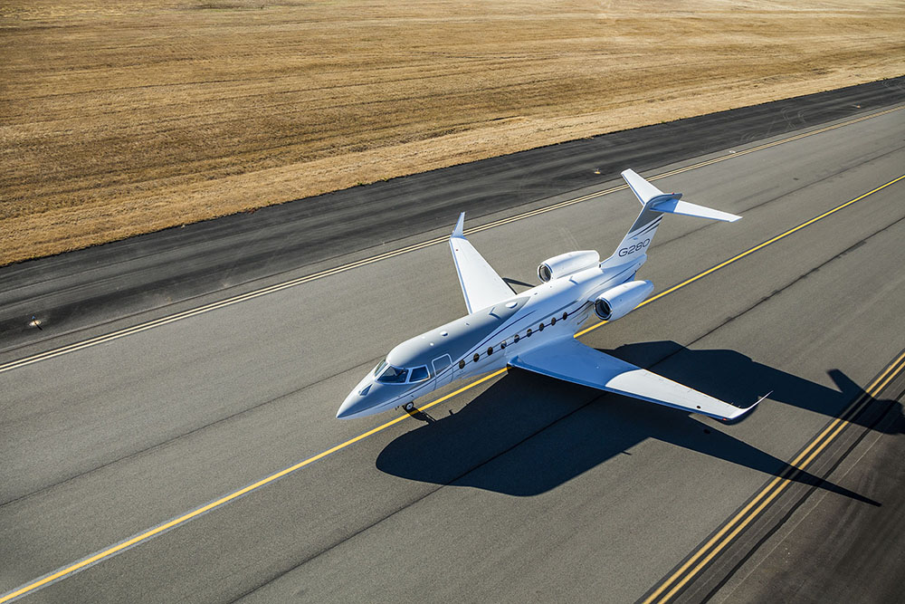 Gulfstream G280 on the runway.